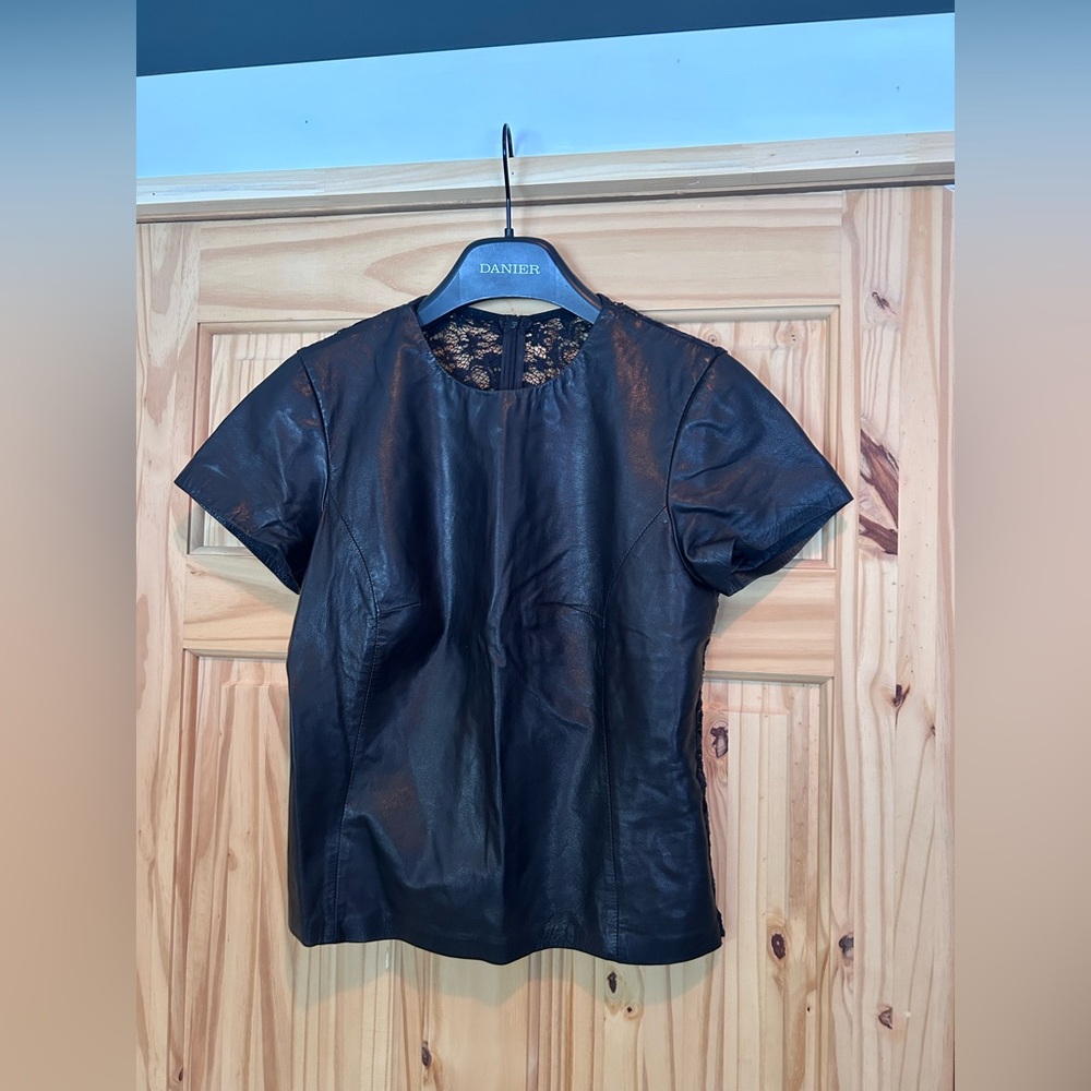 Danier Black Short Sleeve Leather Top